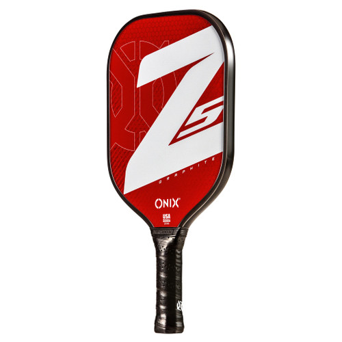 Onix Z5 Mod V2 Graphite pickleball paddle in red, full-length front view on court
