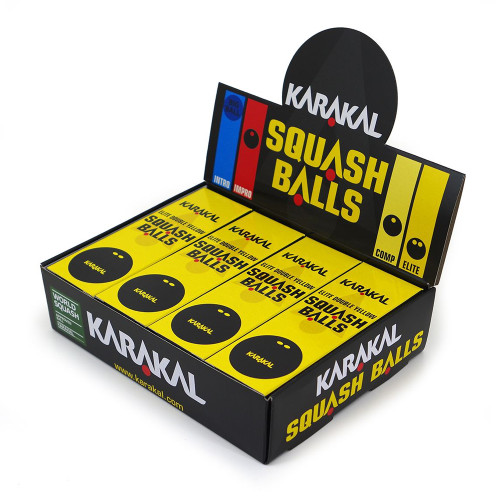 Karakal Elite Double Yellow Dot Squash Balls - 1 Dozen Karakal Elite Double Yellow Dot Squash Balls - 1 Dozen