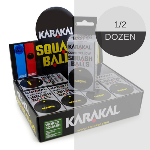 Karakal Comp Yellow Dot Squash Balls - 1/2 Dozen Karakal Comp Yellow Dot Squash Balls - 1/2 Dozen