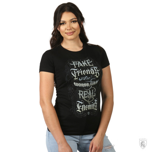 Frenemies- Fake Friends are worse than Real Enemies lettering style design on Girls tee