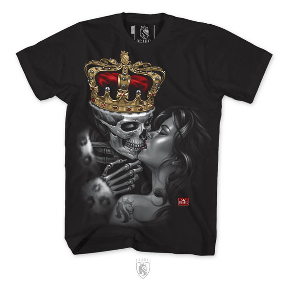 Lost King - Skull King with colored crown kissing girl 
