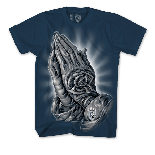 Money Rose Hands Mens Tee in Navy