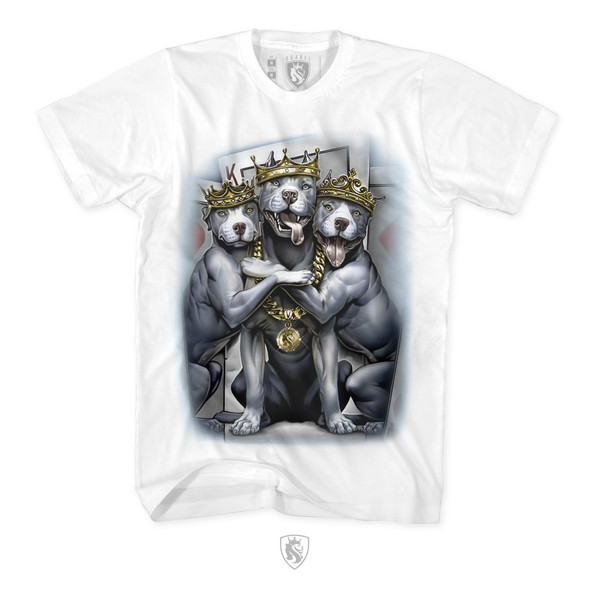 2 Of A K9 featuring A King Pitbull and his 2 Queens on a white tee