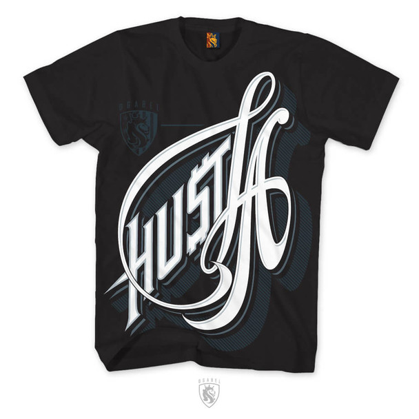 Hustla in a custom script lettering tee. FREE USA SHIPPING!