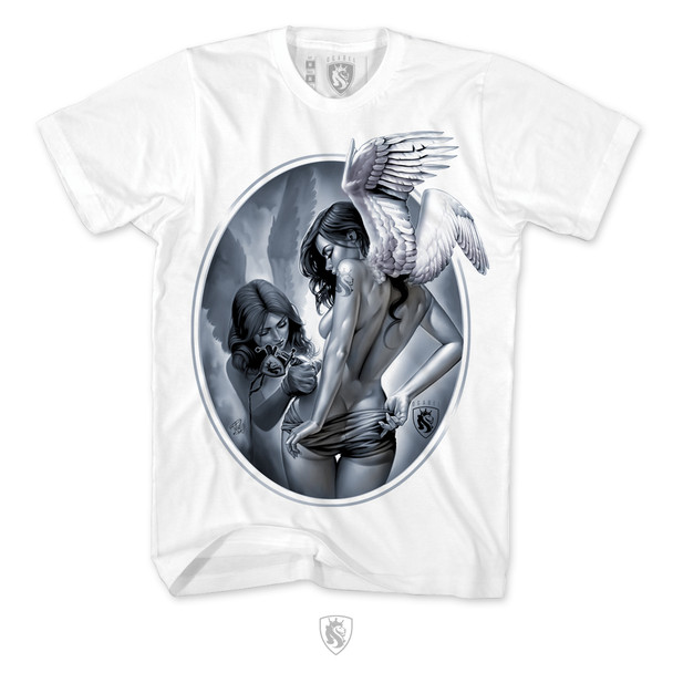 Tattin Angels Mens Tee In White