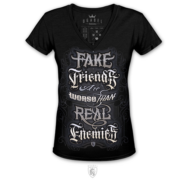 Fake Friends are worse than Real Enemies lettering style design on V-neck tee