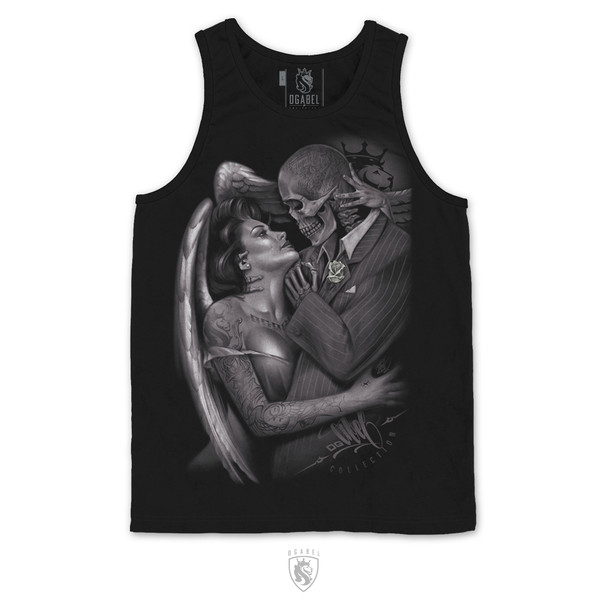 Locked in Game Mens Tank - Well dressed Skull wearing a suit is holding his girl letting her know everything will be ok.