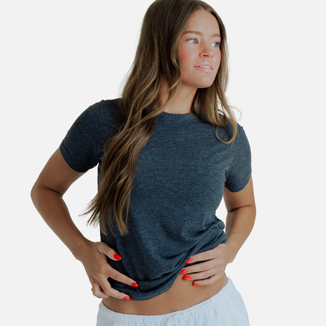 Cariloha Women's Bamboo Crew Tee - Midnight Tide Heather