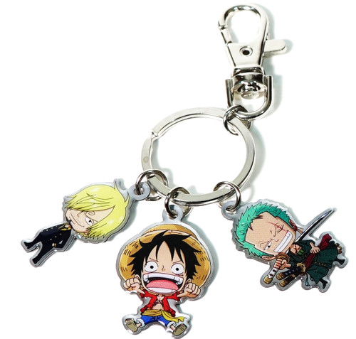 One Piece: Zorro, Luffy, and Sanji Metal Keychain - Circle Red