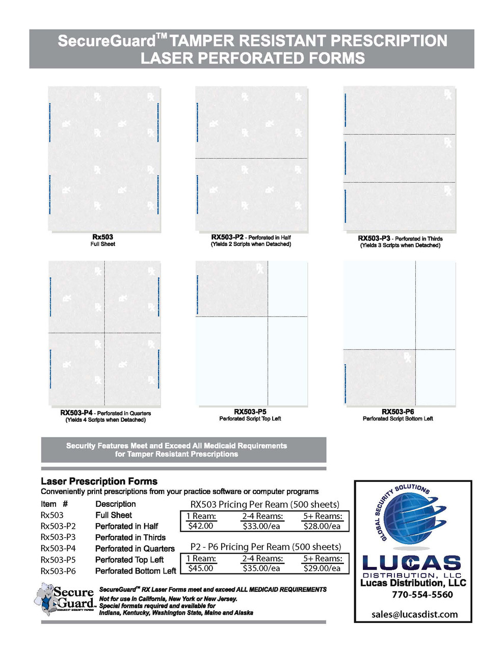THE PHYSICIAN 印刷物 RX503-P SecureGuard Perforated Prescription Paper