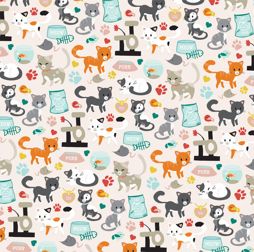 Cat Friends 12x12 Double Sided Scrapbook Paper by Echo Park
