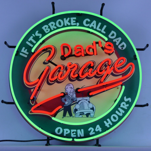Dad's Garage Round Neon Sign If It's Broke Call Dad Open 24 Hours Mancavemall Mancave Man Cave