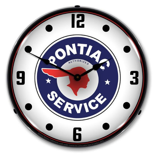 Pontiac Service Bright LED Clock wb man cave mall mancavemall.com
