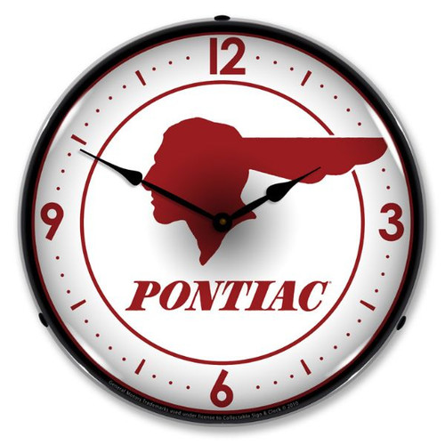 Pontiac Indian Head Bright LED Clock wb man cave mall mancavemall.com