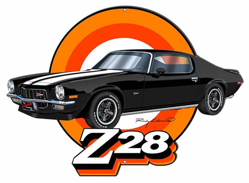 Black Z28 Chevy Camaro Steel Sign 13.3” x 18.5” Man Cave Mall mancavemall.com