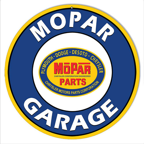 Mopar Garage Mopar Parts Chrysler Parts Division Products Steel Sign 14 18 24 30 Round Man Cave Mall mancavemall.com lrg 1