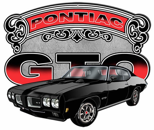 Pontiac GTO Black Steel Sign 1518 Man Cave Mall mancavemall.com