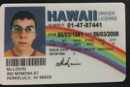 mclovin superbad movie ID drivers license novelty id mc lovin mc loving man cave mall mancavemall.com