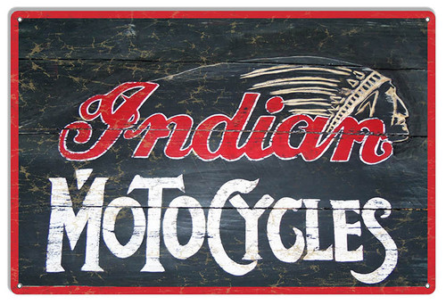 Indian Motocycles Black Red White Wood Design 12 x 18 Sturdy Aluminum Sign Motocycle Motorcycle Motorcycles man cave mall mancavemall.com
