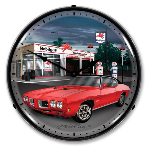 1970 GTO Mobilgas Station Bright LED Clock wb man cave mall mancavemall.com