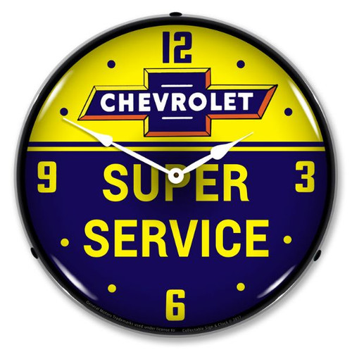 Chevrolet Bowtie Super Service Bright LED Clock wb man cave mall mancavemall.com