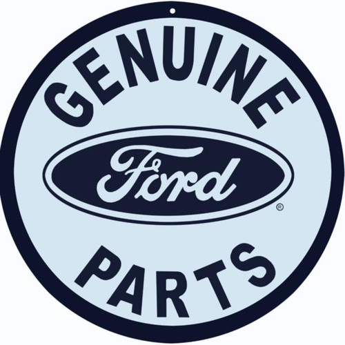 Genuine Ford Parts White & Blue Round Steel Sign 14 18 24 30 Round Man Cave Mall mancavemall.com