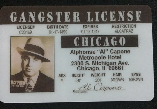 Al Capone Scarface Gangster Novelty Drivers License ID Style PVC Magnet 2" x 3" Al Capone, Mafia, Mobster, Scarface, Gangster, Chicago, Outfit, Chicago Mob, Alcatraz, Capone, Magnet, Magnet Sign, Drivers License, ID, ID Card