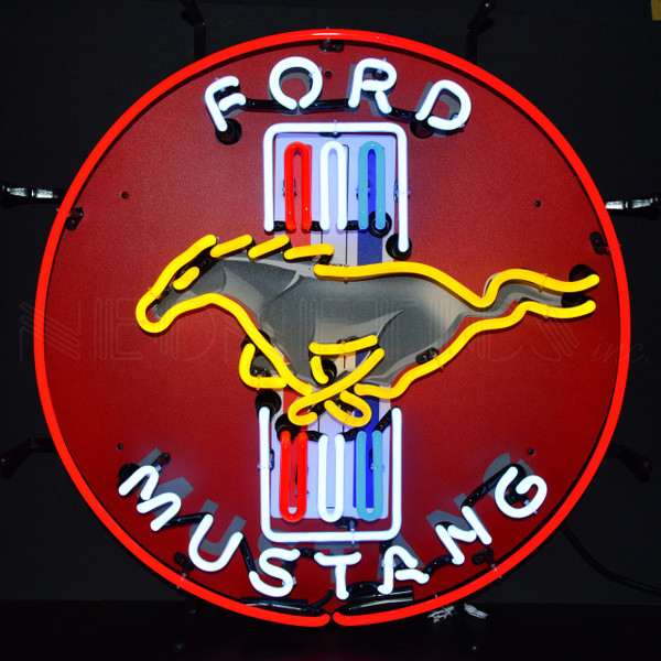 Ford Mustang Logo Red Neon Sign Mustang Horse Design  Mancavemall Mancave Man Cave