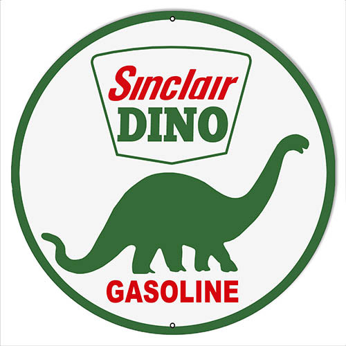 Sinclair Dino Gasoline Steel Sign 14 18 24 30 Round Man Cave Mall mancavemall.com lrg 1