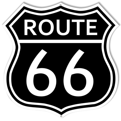 Route 66 Shield Highway Steel Sign Rt 66 Road White on Black New 1515 Man Cave Mall mancavemall.com