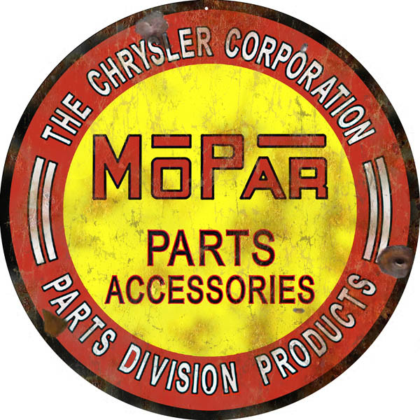Mopar Parts Accessories Chrysler Parts Division Products Distressed Style Metal Sign 14 Round Man Cave Mall mancavemall.com