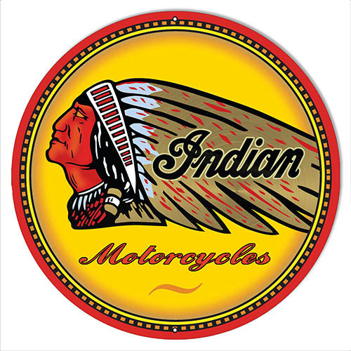 Indian Motorcycles Headress Left Facing Round Steel Sign 4 sizes 14 18 24 30 Motocycle Motocycles Motorcycle man cave mall mancavemall.com