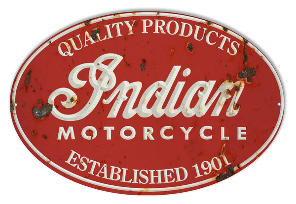 Indian Motorcycle Quality Products 1901 Oval 18 x 11 Heavy Steel Sign Vintage Design Motocycle Motocycles Motorcycles man cave mall mancavemall.com