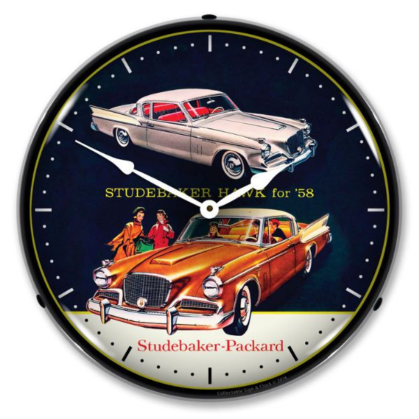 1958 Studebaker Hawk Bright LED Clock wb man cave mall mancavemall.com