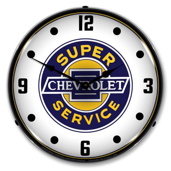 Chevrolet Super Service Bright LED Clock wb man cave mall mancavemall.com