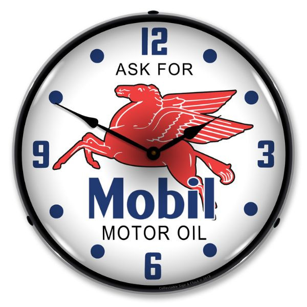 Mobil Pegasus Motor Oil  Bright LED Clock wb man cave mall mancavemall.com
