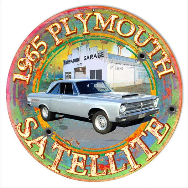 1965 Plymouth Satellite Round Steel Sign 14 18 24 30 Round Man Cave Mall mancavemall.com