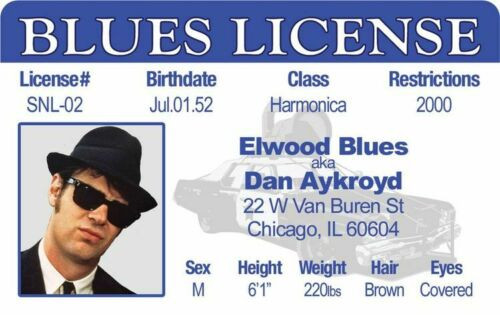 Elwood Blues The Blues Brothers Novelty Drivers License ID Card Elwood Blues, The Blues Brothers, Blues Brothers, Blues Music, Jake Blues, Jake & Elwood, Jake and Elwood, Jake & Elwood Blues, Jake and Elwood Blues, Shit The Blues Brothers, Blues Mobile, Bluesmobile, Classic Movie, Drivers License, ID, ID Card, Fake Joke ID,  Novelty Drivers License, Fake ID, Joke ID, Fake License, Joke License, Novelty ID Card, Novelty ID Man Cave Mall Mancavemall Mancavemall.com