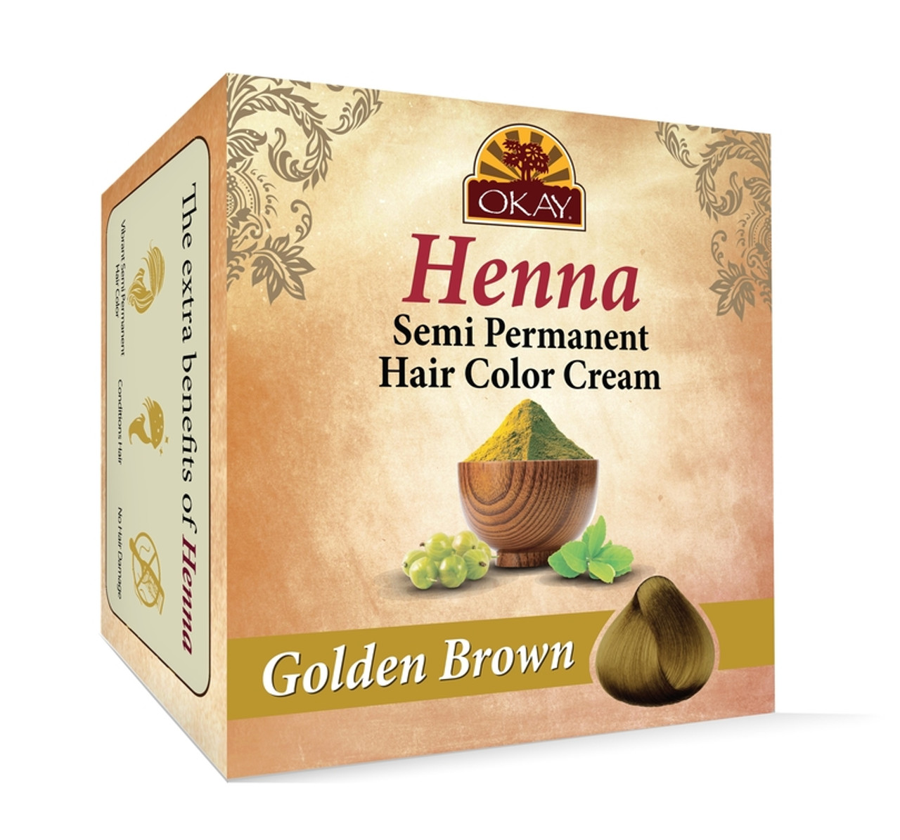 OKAY HENNA SEMI PERMANENT Hair Color Cream Golden Brown 50gr / 2oz -  