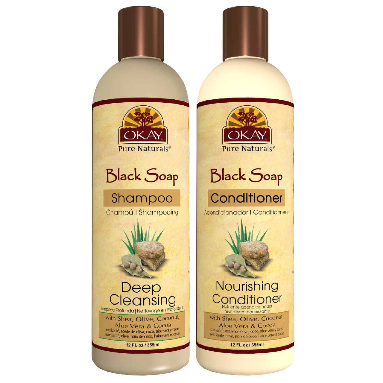 Okay Shampoo Conditioner Black Soap Hair Care Set Deep Cleansing Helps Cleanse Nourish And Hydrate Hair Sulfate Silicone Paraben Free For All Hair Types Set Of 2 X 12oz Okaypurenaturals Com