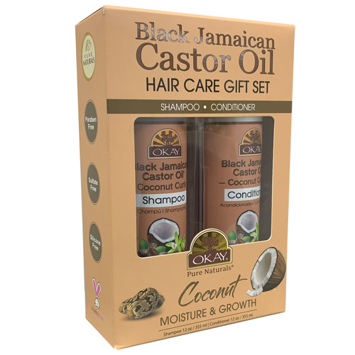 OKAY BLACK JAMAICAN CASTOR OIL and COCONUT HAIR CARE 2pc GIFT SET. (Shampoo 12oz, Conditioner 12oz)