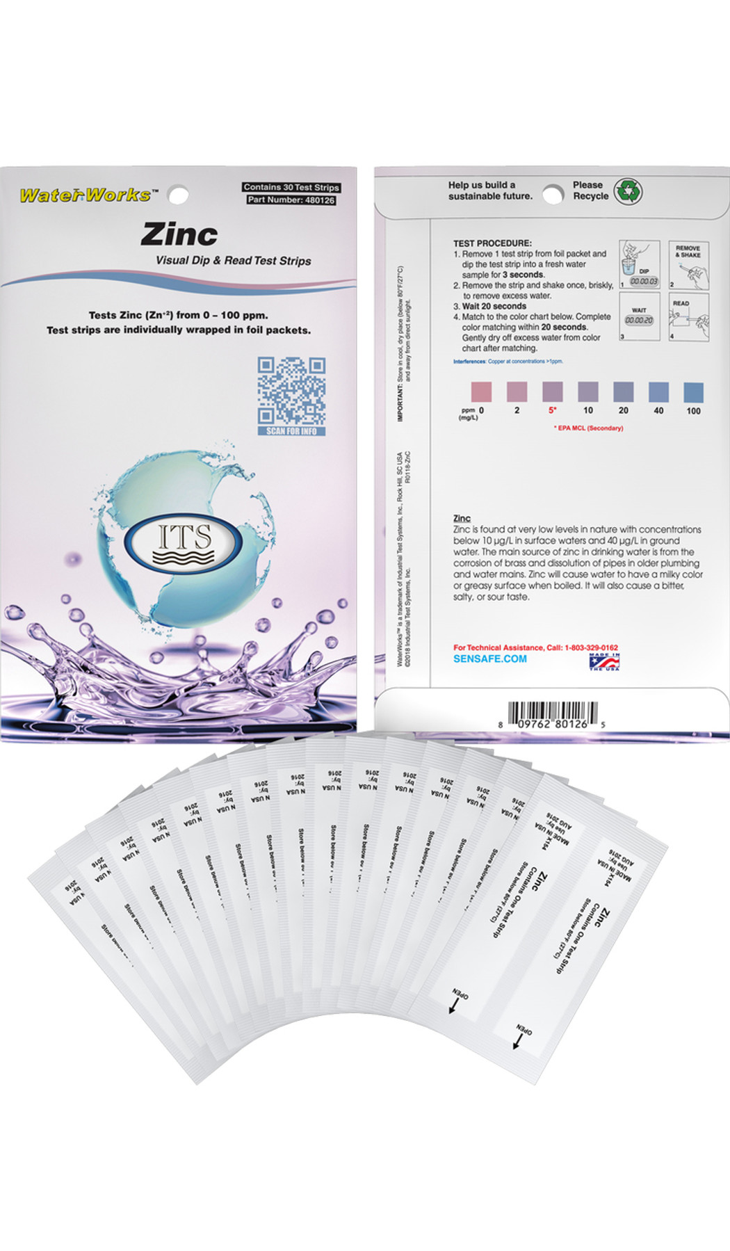 WaterWorks™ Zinc FOIL PACKETS Visual Test Strips Industrial Test