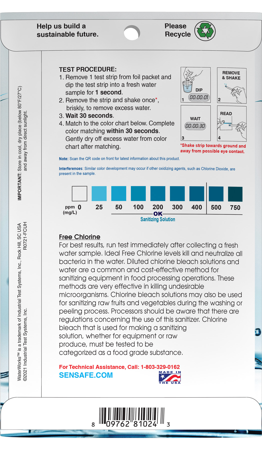 WaterWorks™ Free Chlorine Ultra High Test Strips (Pocket Pack