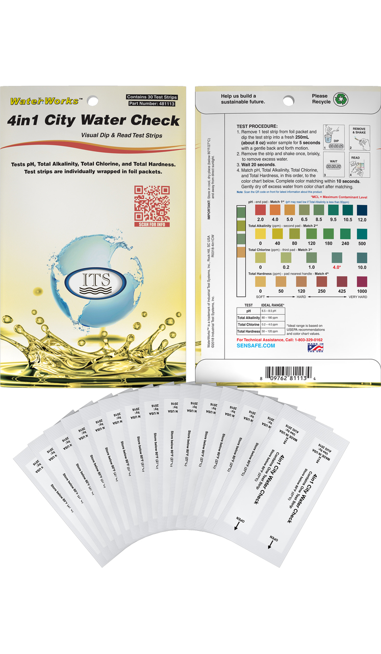 WaterWorks™ 4in1 City Water Check Visual Test Strips | Industrial