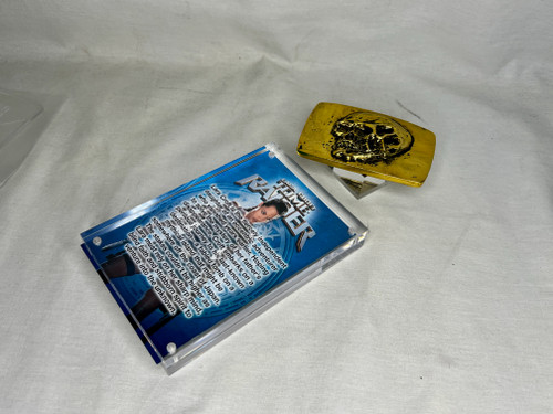 Tomb Raider, Skull Belt Buckle, Real Prop Replica, Acrylic Display Plaque and Item Stand, Metal, Gold, Signed, Numbered, Limited Edition