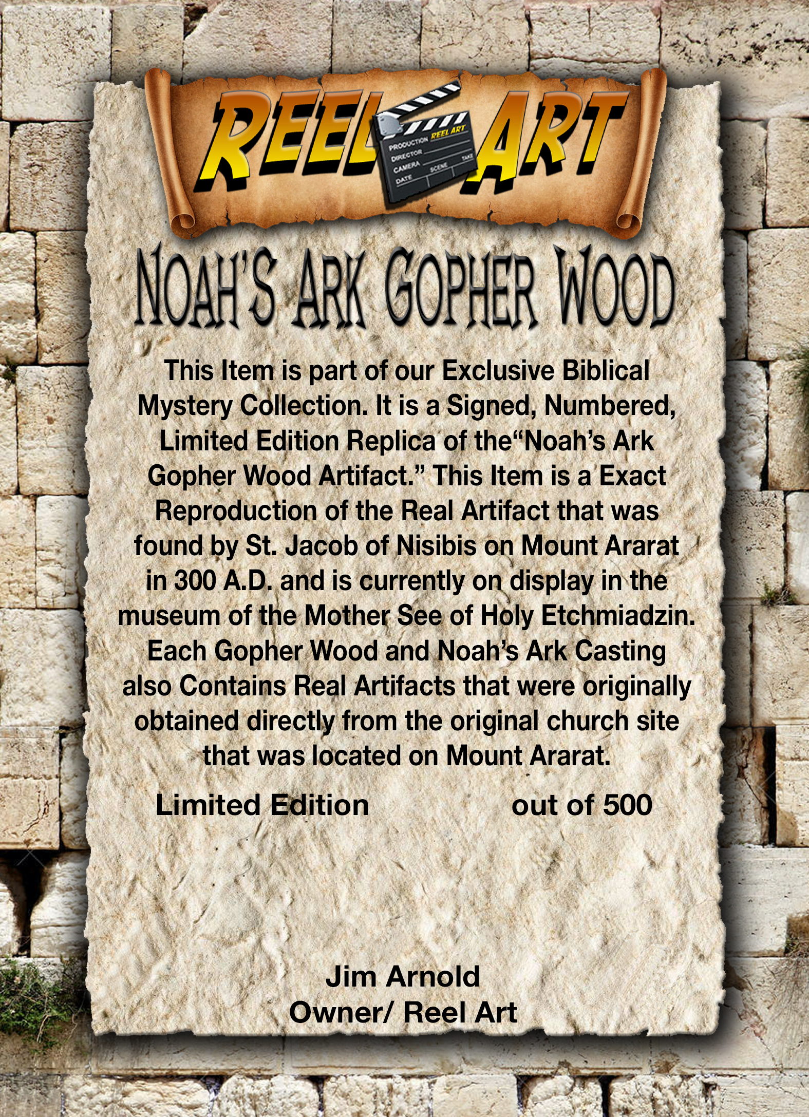 Noah's Ark, Gopher Wood Piece, Solid Resin, Contains Real