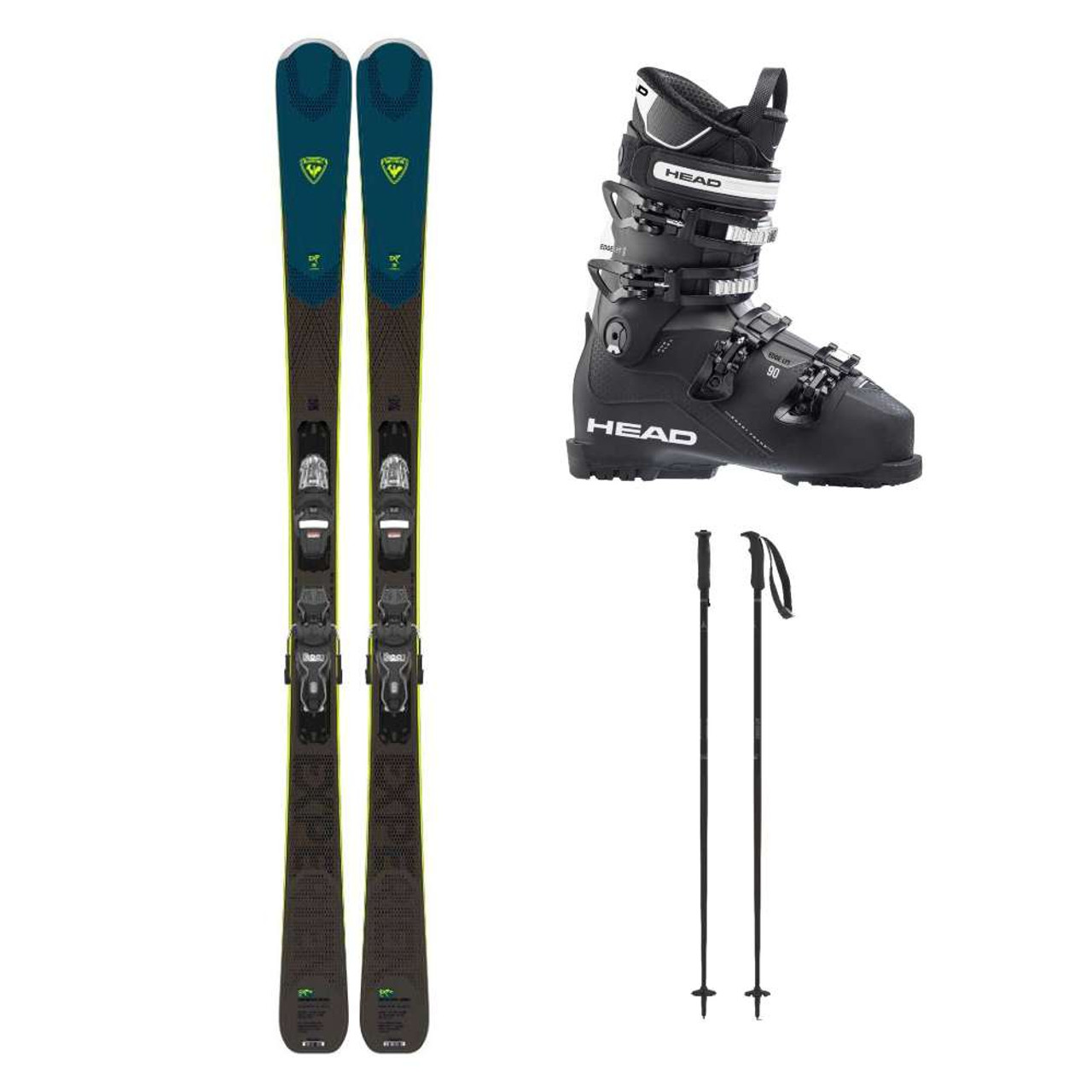 Rossignol Experience 78 CA Dark Skis w/ Head Edge LYT 90 HV Mens Ski Boots  and Atomic AMT Carbon Ski Poles