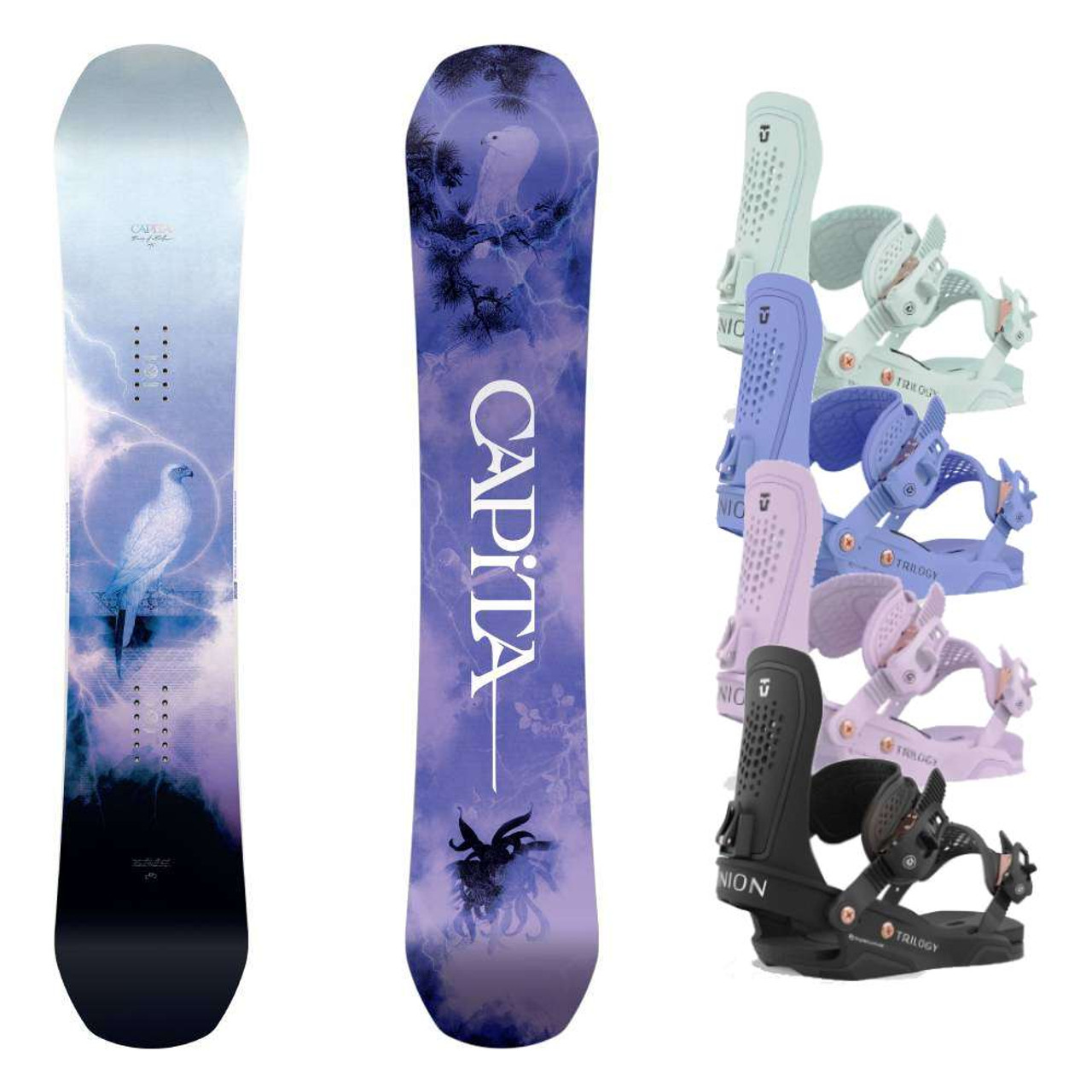 2024 Capita Birds Of A Feather Womens Snowboard w/ Union Trilogy Womens  Snowboard Bindings