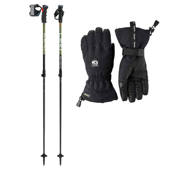 Hestra Czone Trigger Gauntlet Adult 5-Finger w/ Leki Peak Vario TR Black/Olive Ski Poles Package 2027