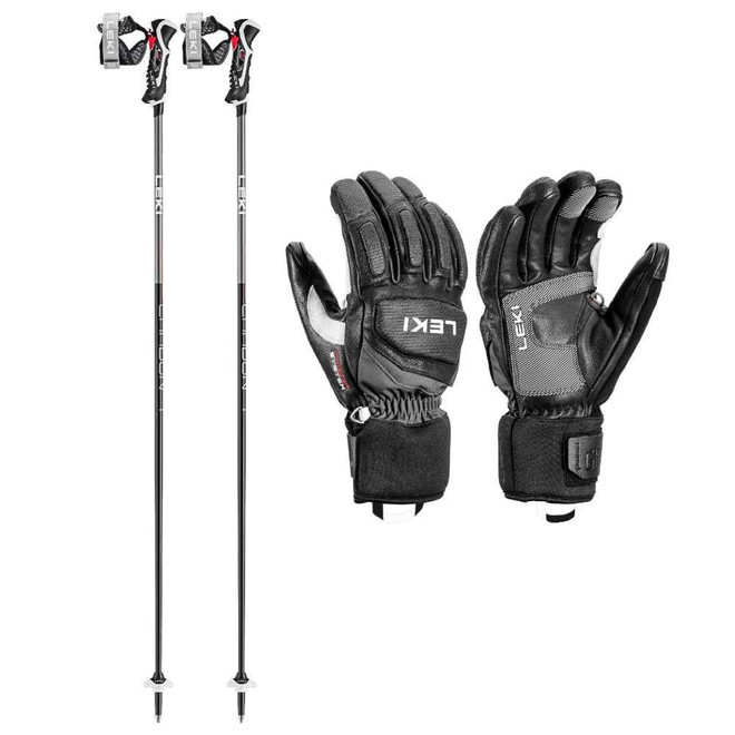 Leki Griffin Pro 3D Mens Glove w Leki Carbon 14 3D Ski Poles